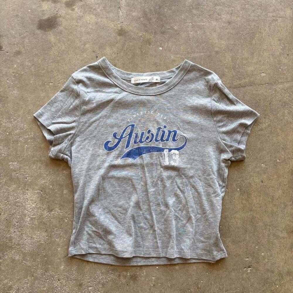 Altar'd State Austin 13 Baby Tee Size S Gray Crop Top